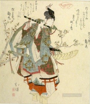 Japanese Painting - ushikawa playing his flute issued by the seirei akabaren Totoya Hokkei Japanese